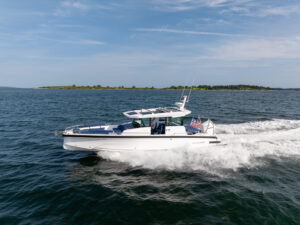 Axopar 29 Cross Cabin Running Shot in Casco Bay, Maine